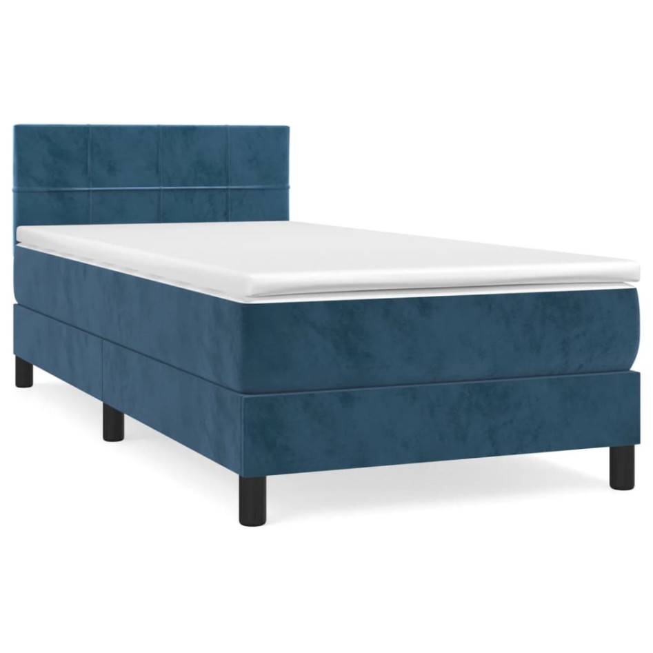Cama box spring con colchón terciopelo azul oscuro 90x190