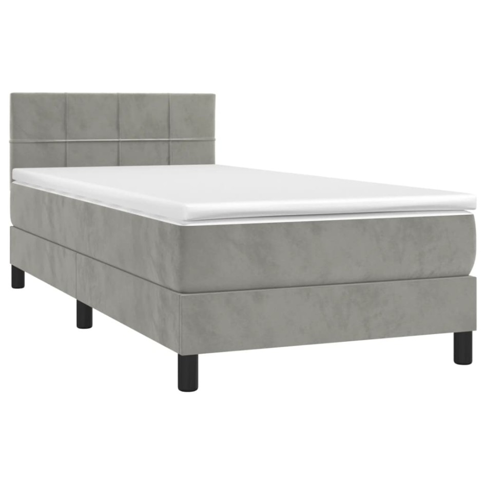 Cama box spring con colchón terciopelo gris claro 100x200