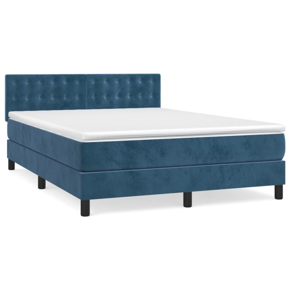 Cama box spring con colchón terciopelo azul oscuro 140x190