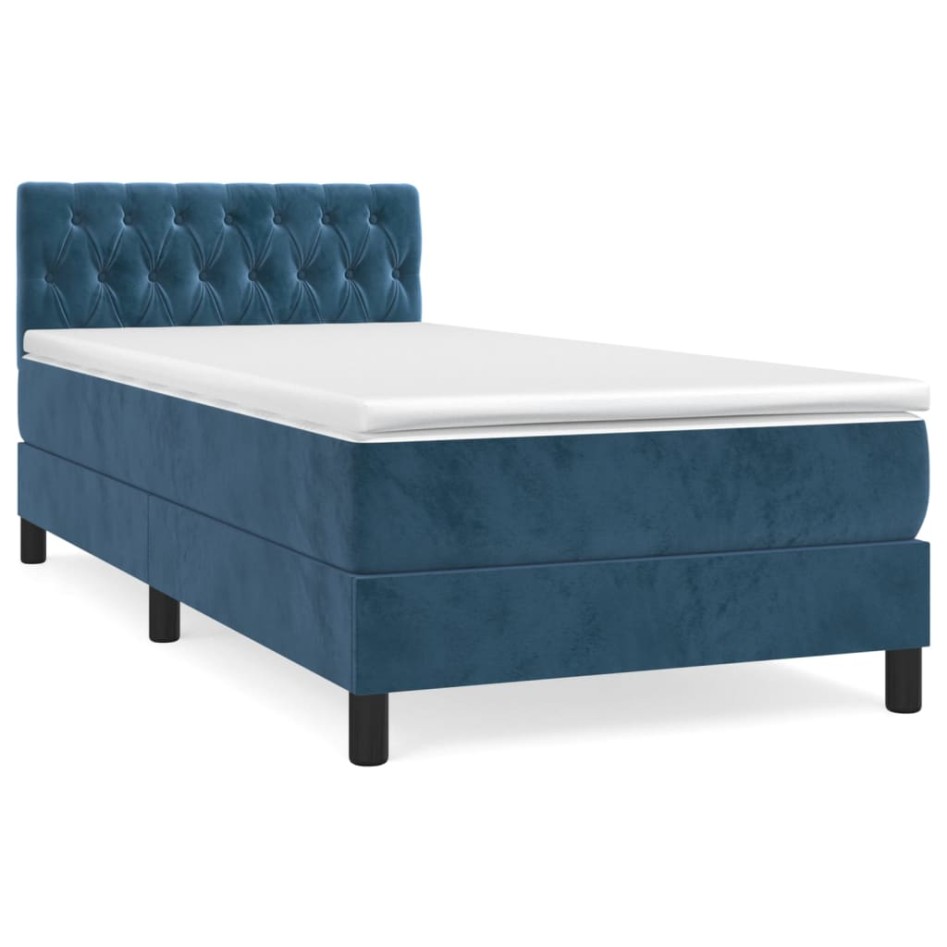 Cama box spring con colchón terciopelo azul oscuro 100x200