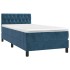 Cama box spring con colchón terciopelo azul oscuro 100x200