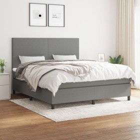 Cama box spring con colchón tela gris oscuro 160x200