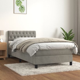 Cama box spring con colchón terciopelo gris claro 100x200
