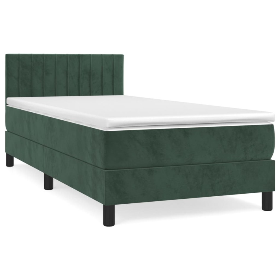 Cama box spring con colchón terciopelo verde oscuro 100x200