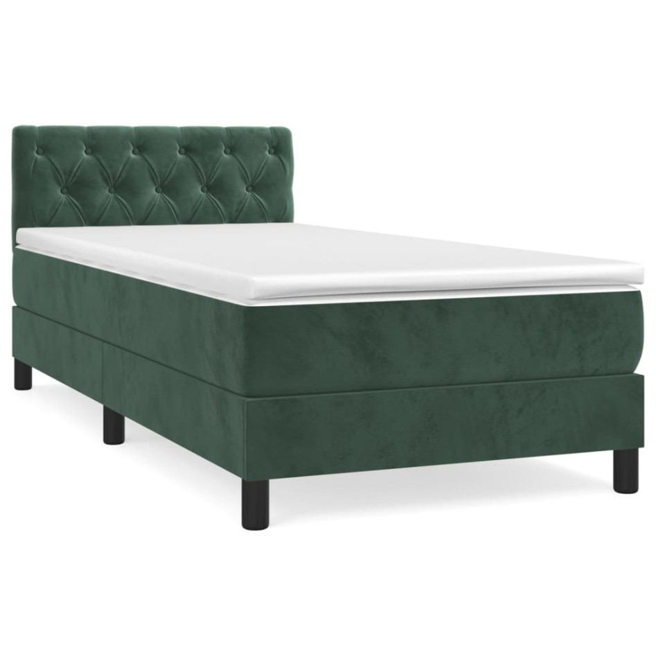 Cama box spring con colchón terciopelo verde oscuro 80x200