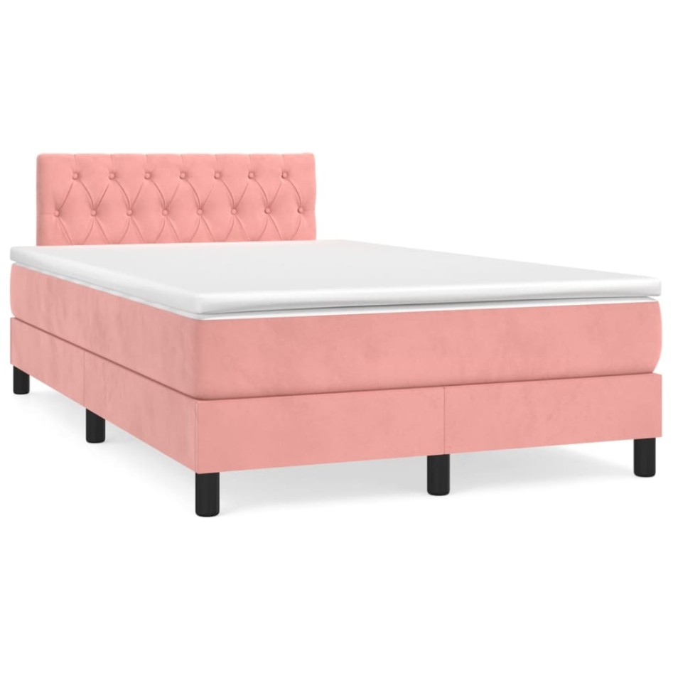 Cama box spring con colchón terciopelo rosa 120x200