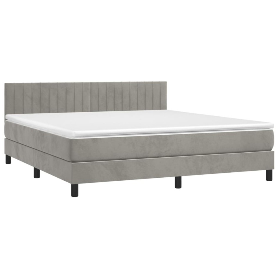 Cama box spring con colchón terciopelo gris claro 160x200