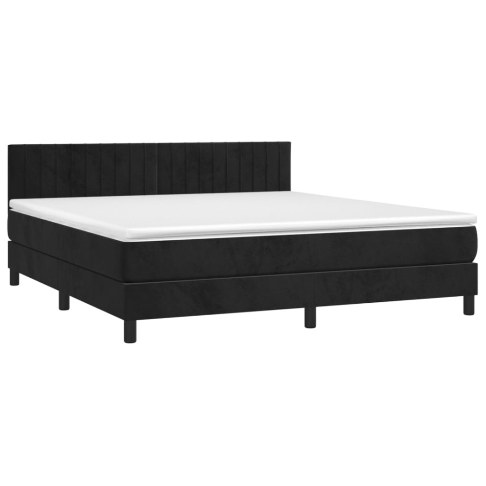 Cama box spring con colchón terciopelo negro 160x200
