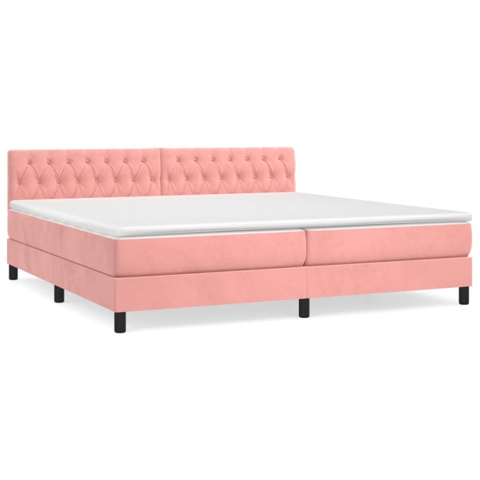 Cama box spring con colchón terciopelo rosa 200x200
