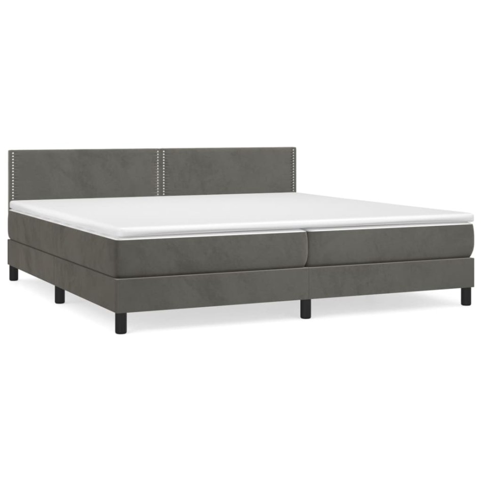 Cama box spring con colchón terciopelo gris oscuro 200x200