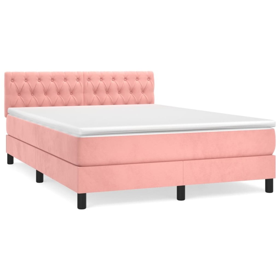 Cama box spring con colchón terciopelo rosa 140x200