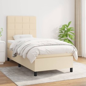 Cama box spring con colchón tela color crema 90x190