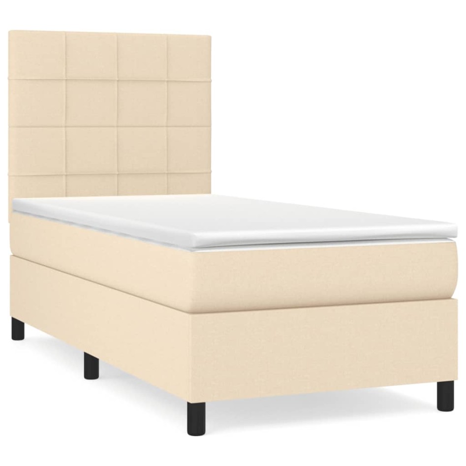 Cama box spring con colchón tela color crema 90x190