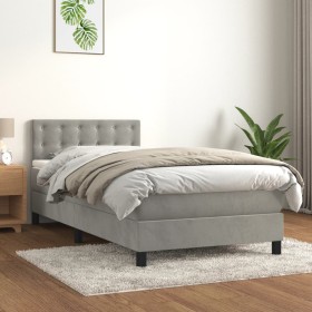 Cama box spring con colchón terciopelo gris claro 90x190