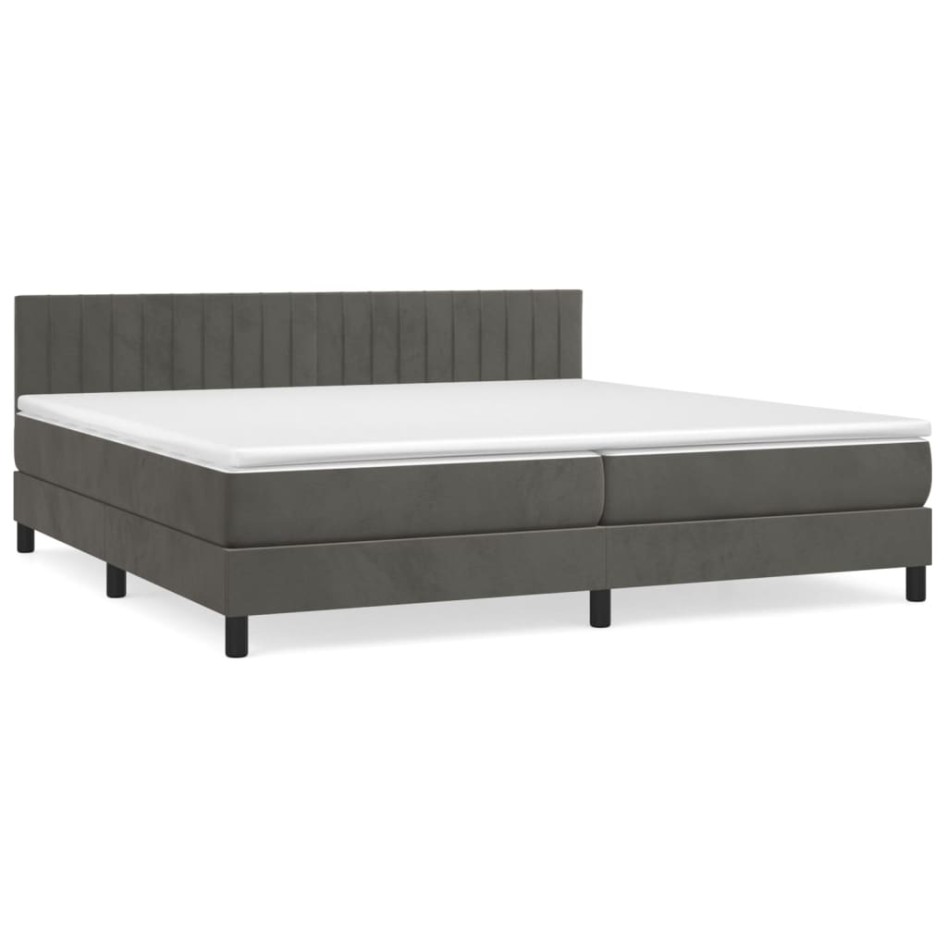 Cama box spring con colchón terciopelo gris oscuro 200x200