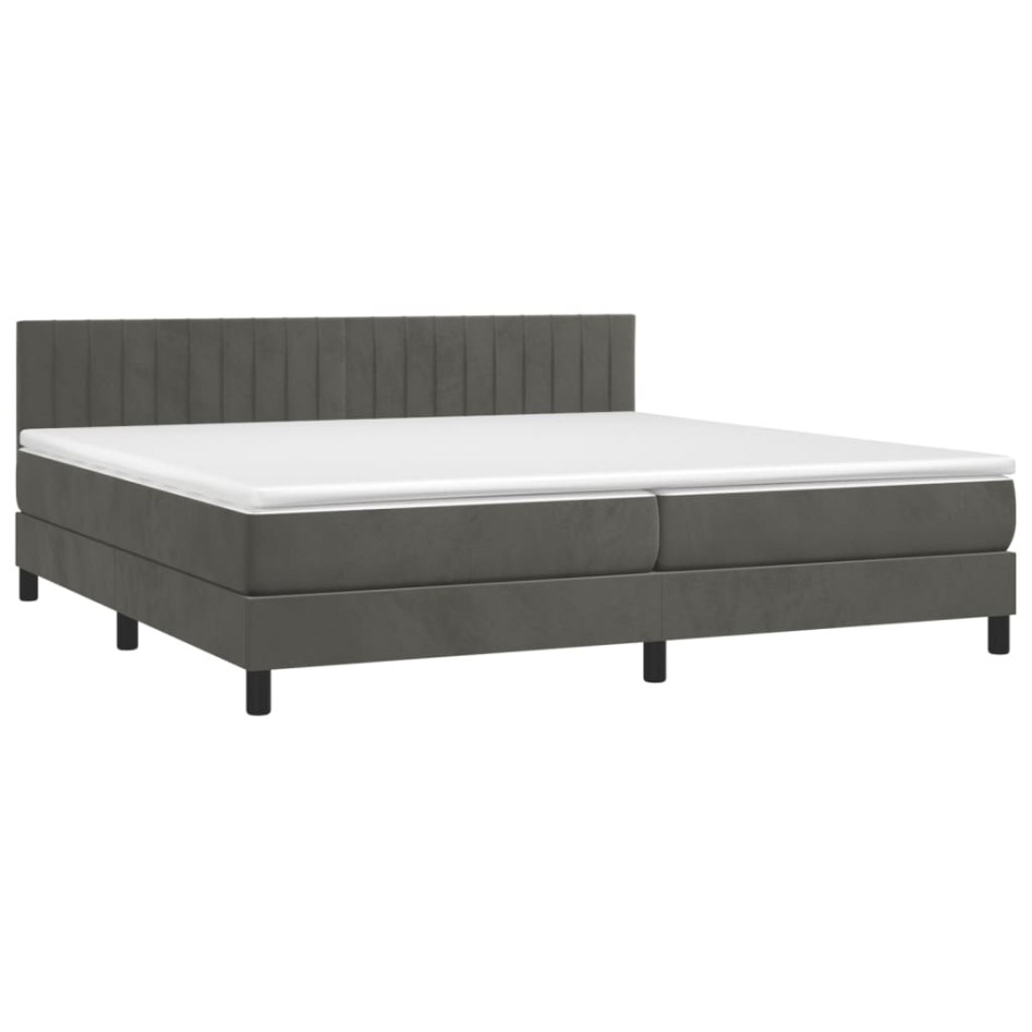 Cama box spring con colchón terciopelo gris oscuro 200x200