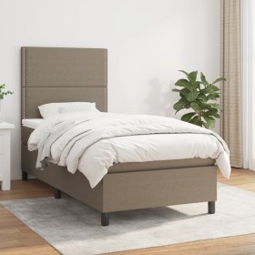 Cama box spring con colchón tela gris taupe 80x200