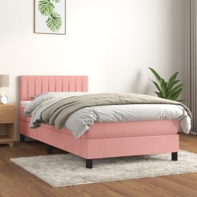 Cama box spring con colchón terciopelo rosa 80x200