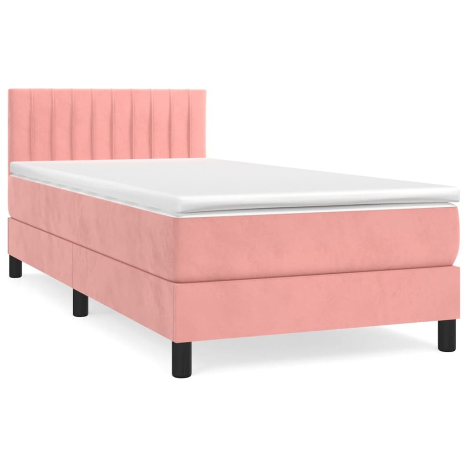 Cama box spring con colchón terciopelo rosa 80x200