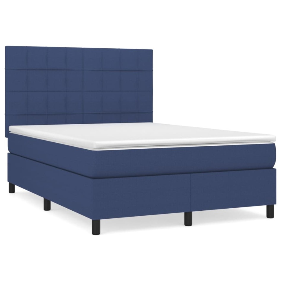 Cama box spring con colchón tela azul 140x190