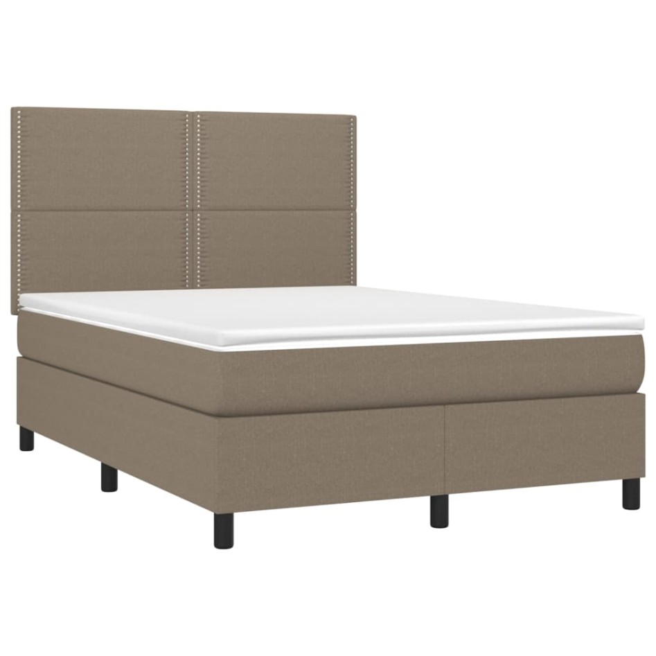 Cama box spring con colchón tela gris taupe 140x190
