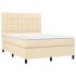 Cama box spring con colchón tela color crema 140x200