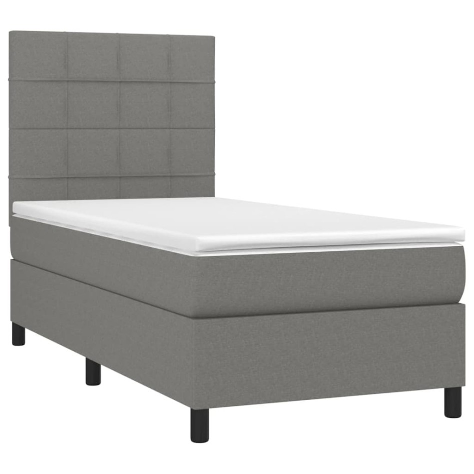 Cama box spring con colchón tela gris oscuro 100x200