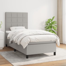 Cama box spring con colchón tela gris claro 90x190