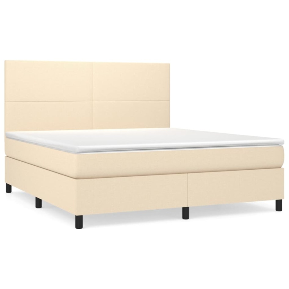 Cama box spring con colchón tela color crema 160x200