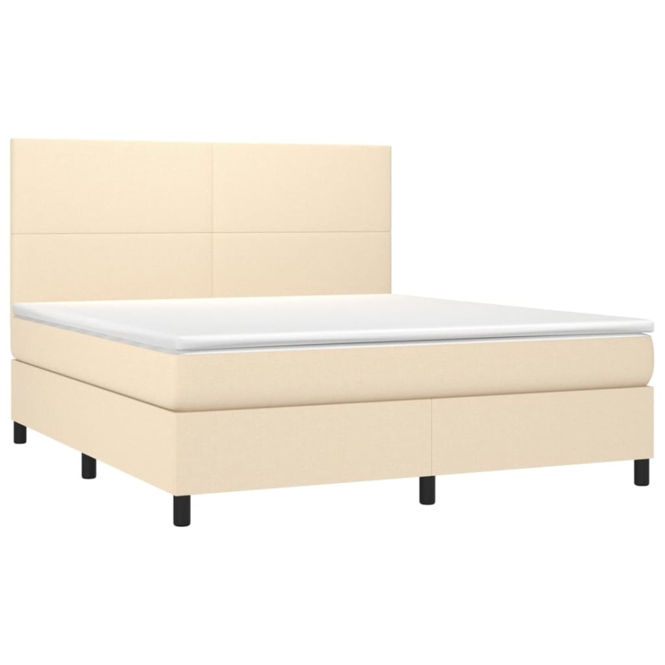 Cama box spring con colchón tela color crema 160x200