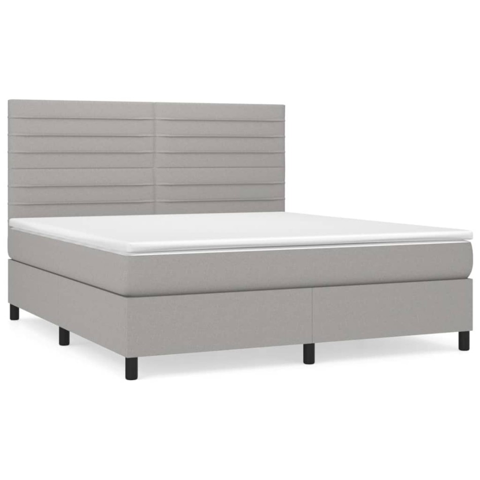 Cama box spring con colchón tela gris claro 160x200