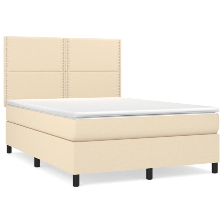 Cama box spring con colchón tela color crema 140x200