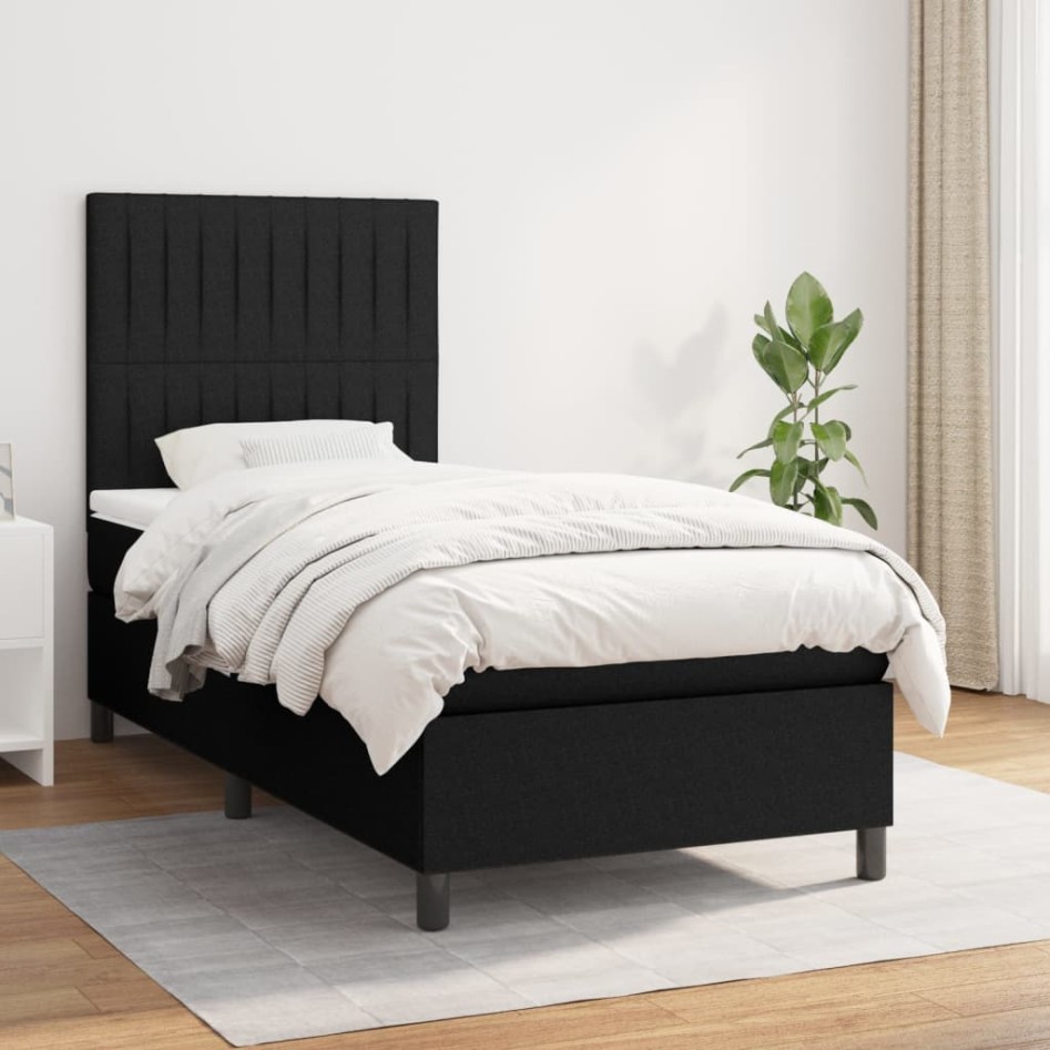 Cama box spring con colchón tela negro 100x200
