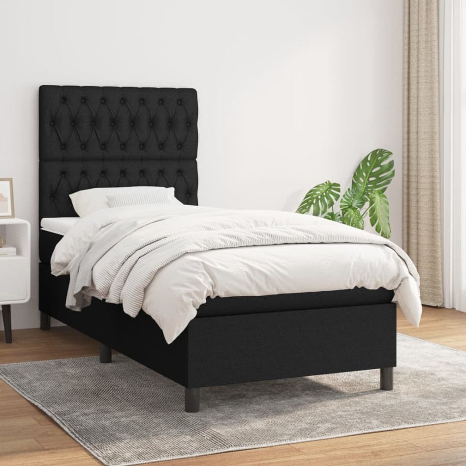 Cama box spring con colchón tela negro 100x200