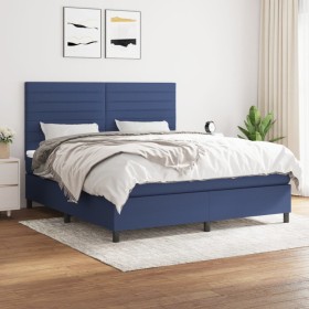 Cama box spring con colchón tela azul 160x200
