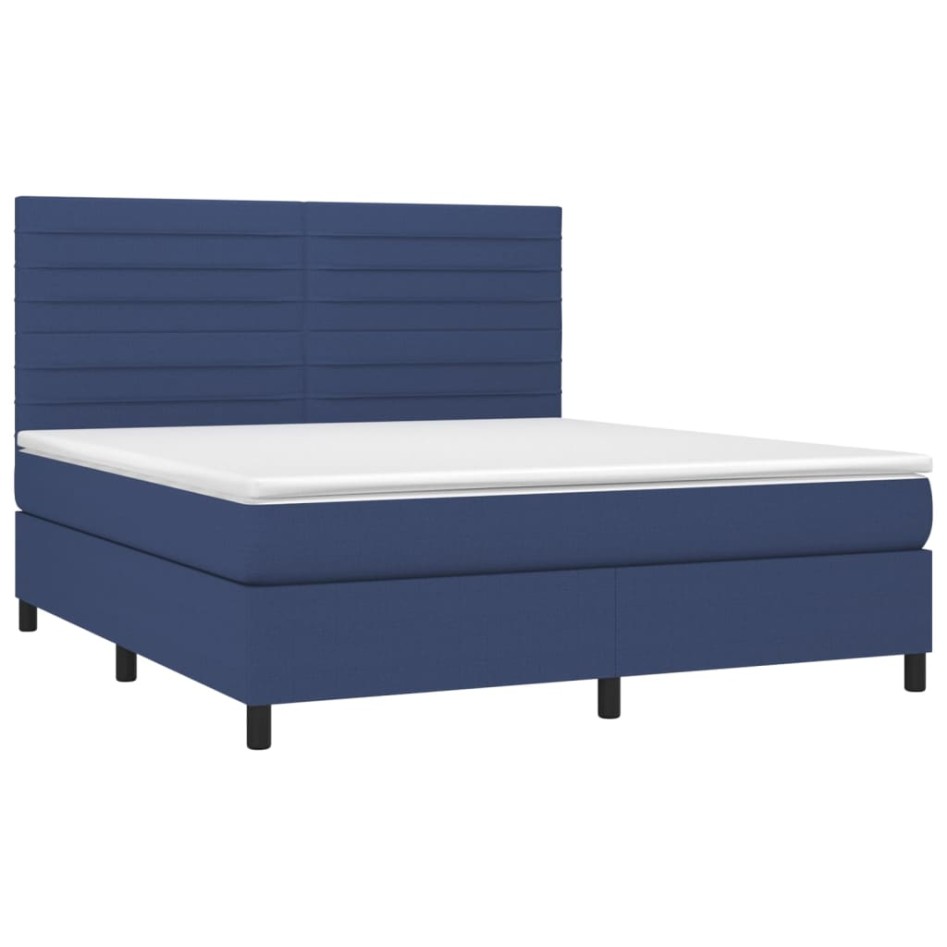 Cama box spring con colchón tela azul 160x200