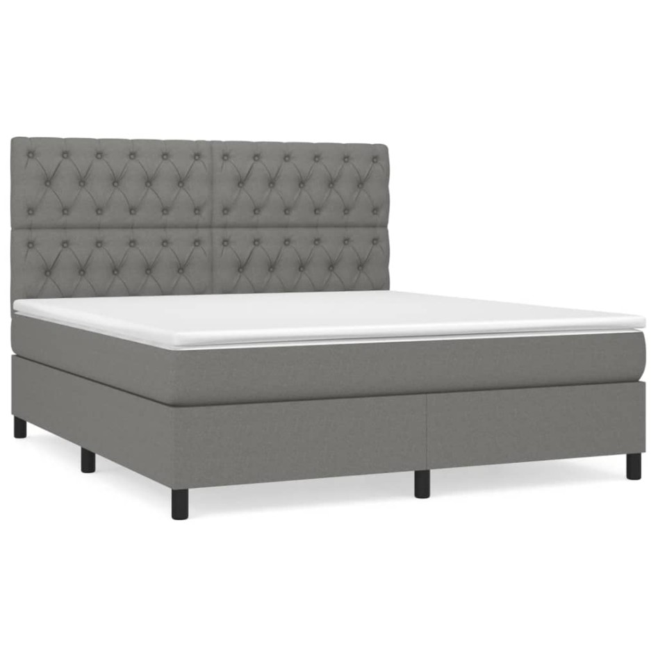 Cama box spring con colchón tela gris oscuro 160x200