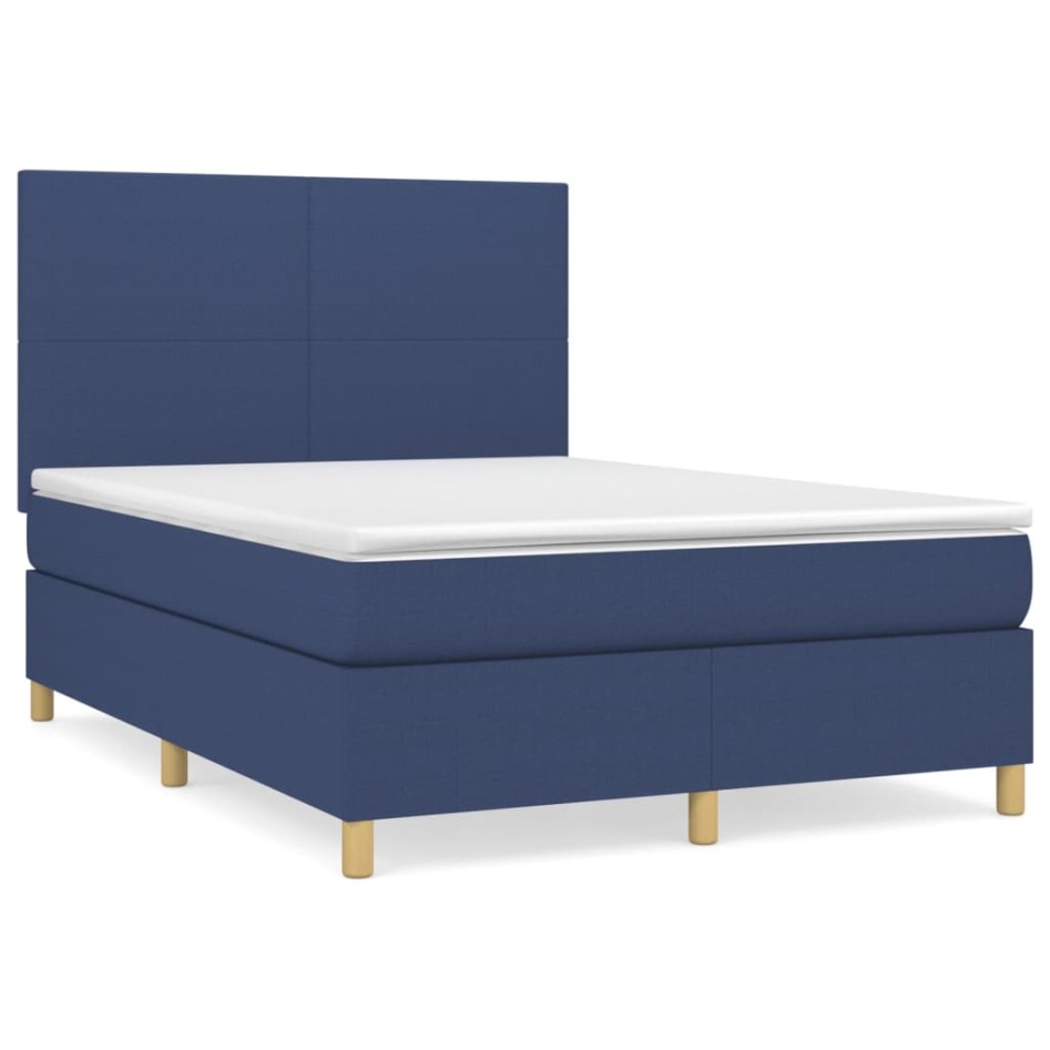 Cama box spring con colchón tela azul 140x190