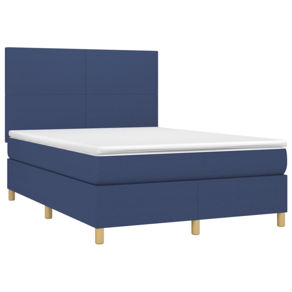 Cama box spring con colchón tela azul 140x190
