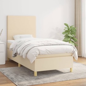 Cama box spring con colchón tela color crema 90x190