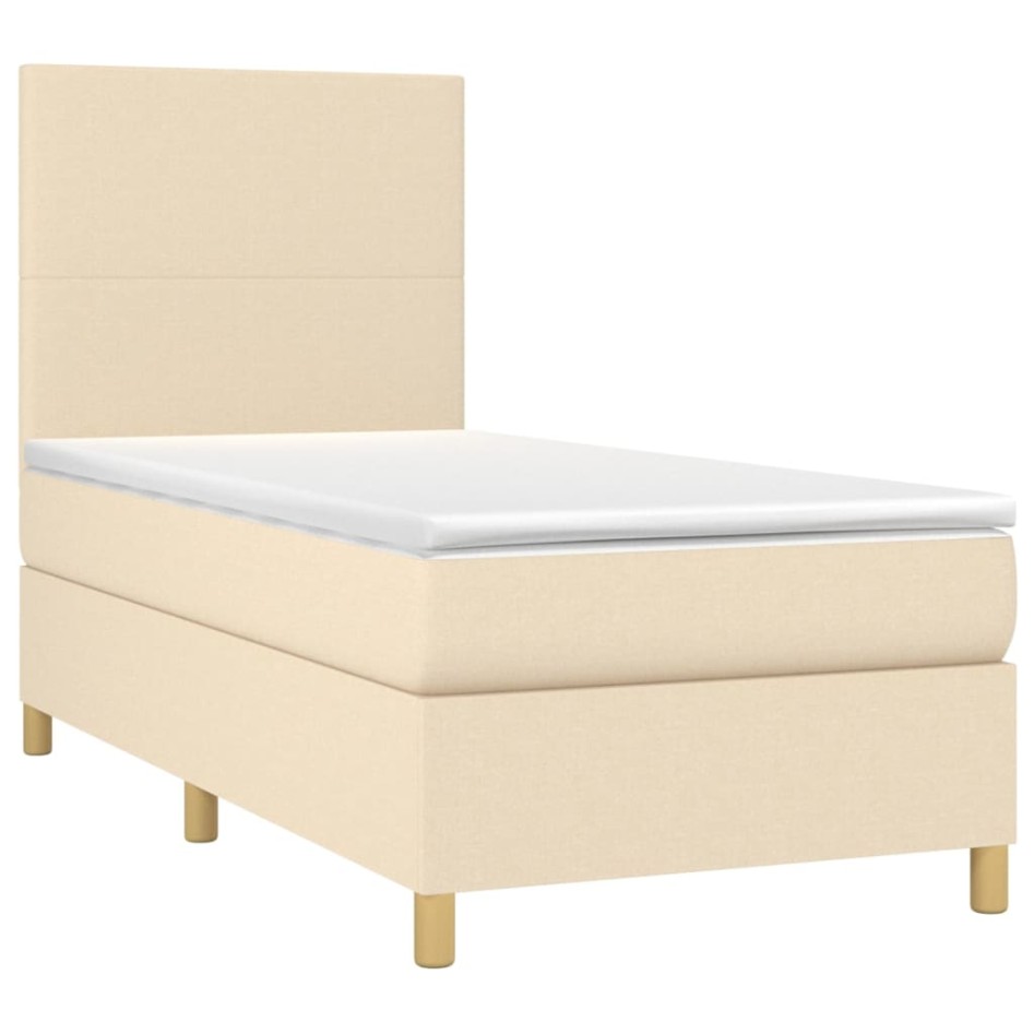 Cama box spring con colchón tela color crema 90x190