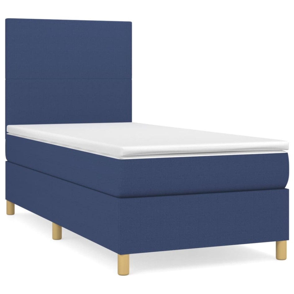 Cama box spring con colchón tela azul 80x200