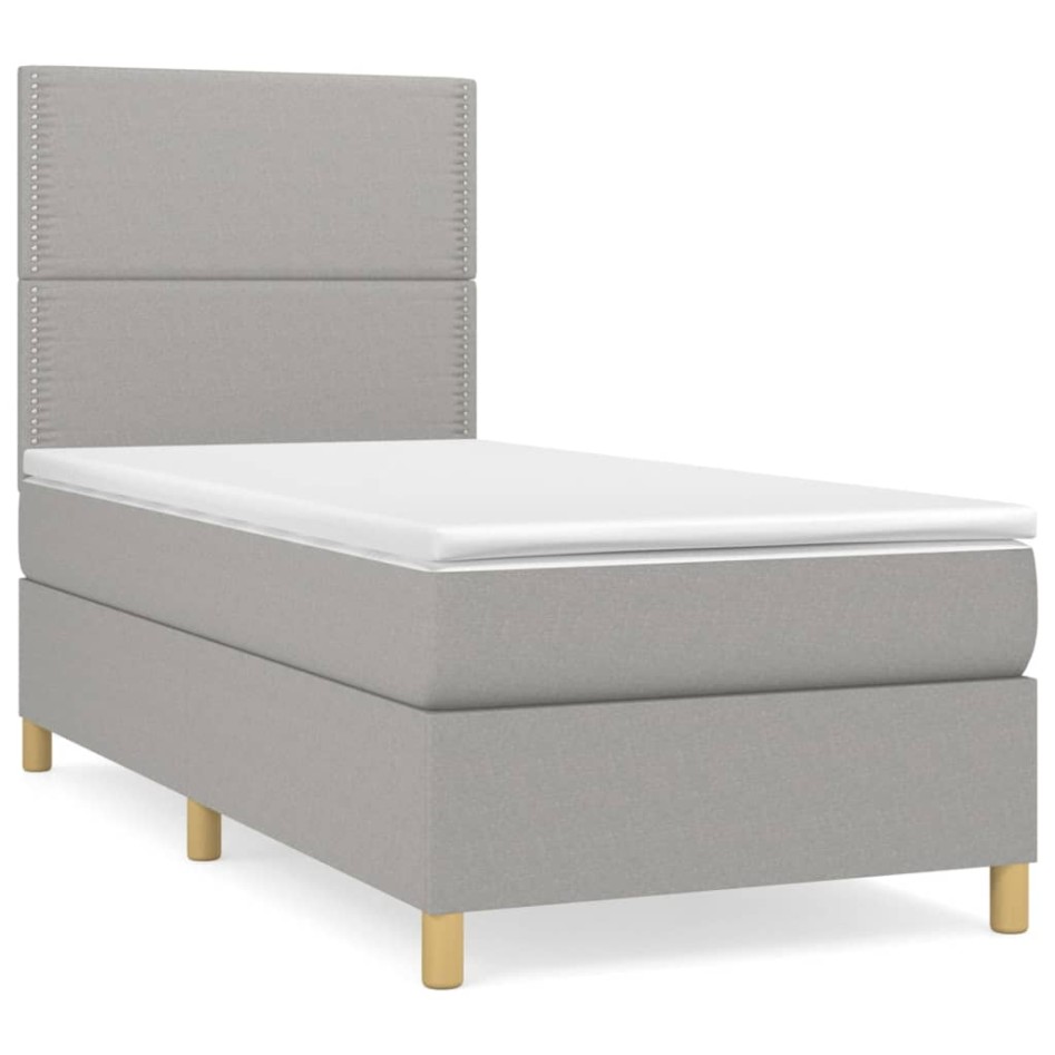 Cama box spring con colchón tela gris claro 100x200
