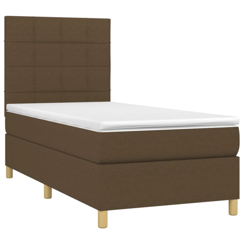 Cama box spring con colchón tela marrón oscuro 90x200