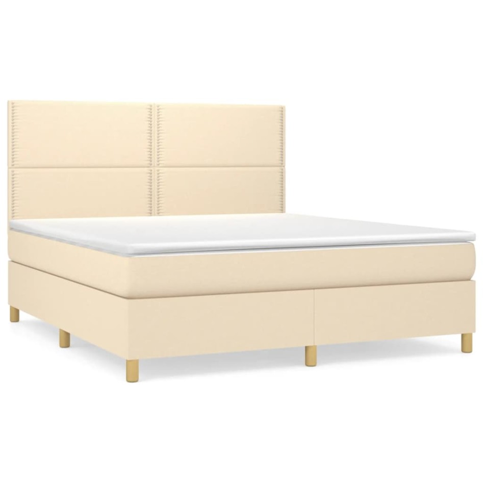 Cama box spring con colchón tela color crema 180x200