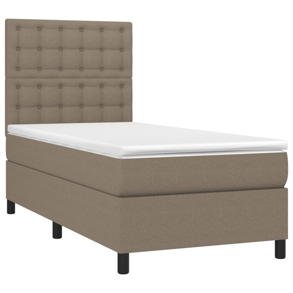 Cama box spring con colchón tela gris taupe 80x200