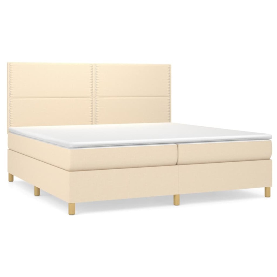 Cama box spring con colchón tela color crema 200x200