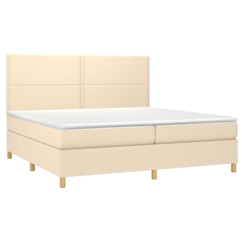 Cama box spring con colchón tela color crema 200x200