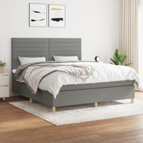 Cama box spring con colchón tela gris oscuro 160x200