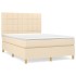 Cama box spring con colchón tela color crema 140x190